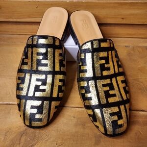Fendi Gold and Black Mules